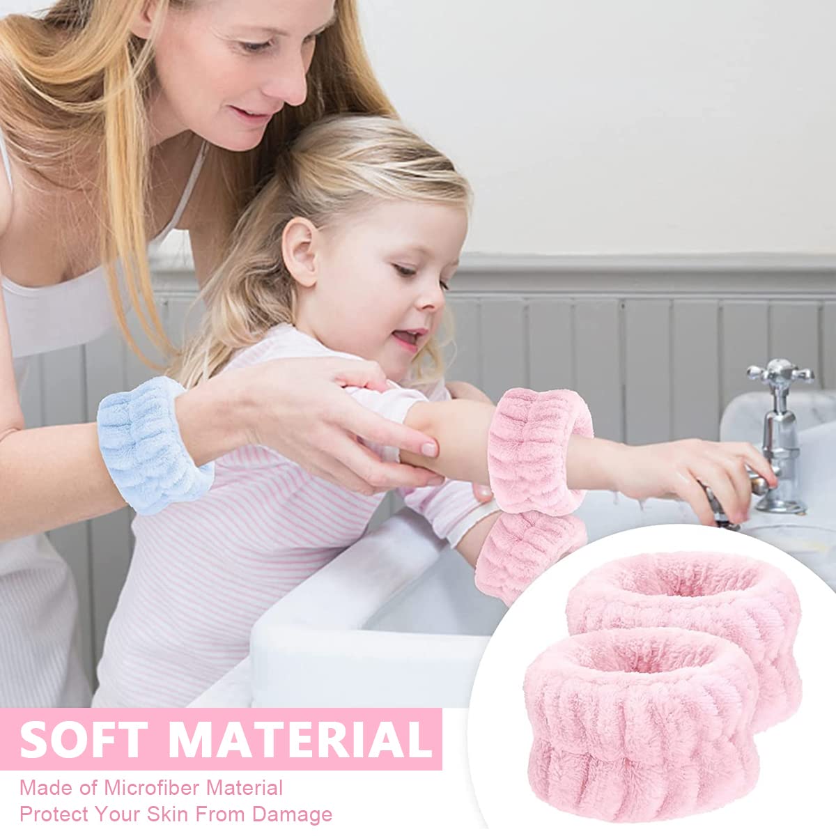 MAYCREATE 2 Pairs Wrist Spa Washband Microfiber Wrist Wash Towel Band Wristband for Washing Face Absorbent Wrist Sweatband for Women Girls, Prevent Liquid from Spilling (Blue+Pink) MAYCREATE 2 Pairs Wrist Spa Washband Microfiber Wrist Wash Towel Band Wristband for Washing Face Absorbent Wrist Sweatband for Women Girls, Prevent Liquid from Spilling (Blue+Pink)